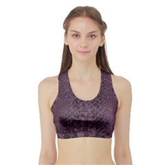 Purple Leather Snakeskin Design Sports Bra With Border