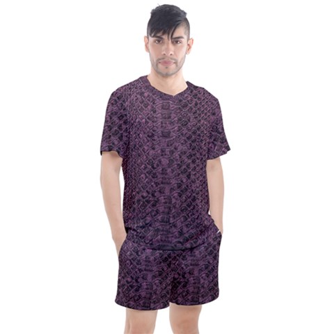 Purple Leather Snakeskin Design Men s Mesh Tee And Shorts Set by ArtsyWishy