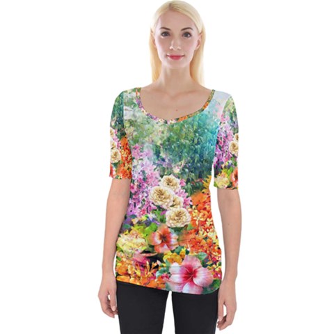 Forest Flowers  Wide Neckline Tee by ArtsyWishy