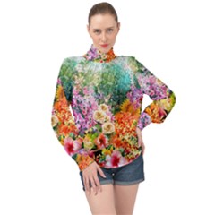 Forest Flowers  High Neck Long Sleeve Chiffon Top