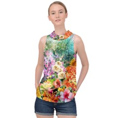 Forest Flowers  High Neck Satin Top by ArtsyWishy