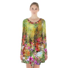 Forest Flowers  Long Sleeve Velvet V-neck Dress by ArtsyWishy