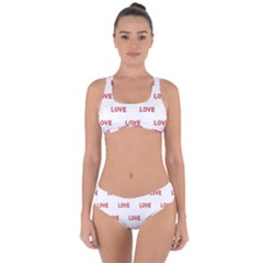 Flower Decorated Love Text Motif Print Pattern Criss Cross Bikini Set by dflcprintsclothing