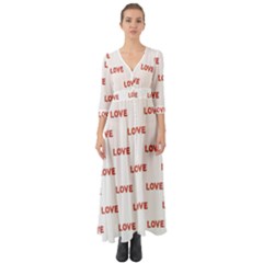 Flower Decorated Love Text Motif Print Pattern Button Up Boho Maxi Dress by dflcprintsclothing