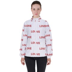 Flower Decorated Love Text Motif Print Pattern Women s High Neck Windbreaker by dflcprintsclothing