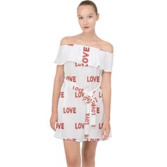 Flower Decorated Love Text Motif Print Pattern Off Shoulder Chiffon Dress by dflcprintsclothing