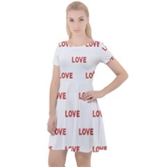 Flower Decorated Love Text Motif Print Pattern Cap Sleeve Velour Dress  by dflcprintsclothing