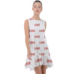 Flower Decorated Love Text Motif Print Pattern Frill Swing Dress by dflcprintsclothing