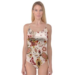 Red Floral Baatik Print Red Floral Baatik Print Camisole Leotard 