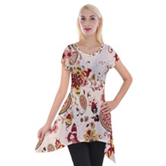 Red Floral Baatik Print Red Floral Baatik Print Short Sleeve Side Drop Tunic