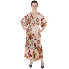 Red Floral Baatik Print Red Floral Baatik Print V-Neck Boho Style Maxi Dress