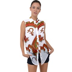 Dragon Art Glass Metalizer China Sleeveless Chiffon Button Shirt