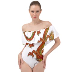 Dragon Art Glass Metalizer China Off Shoulder Velour Bodysuit 