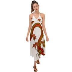 Dragon Art Glass Metalizer China Halter Tie Back Dress 