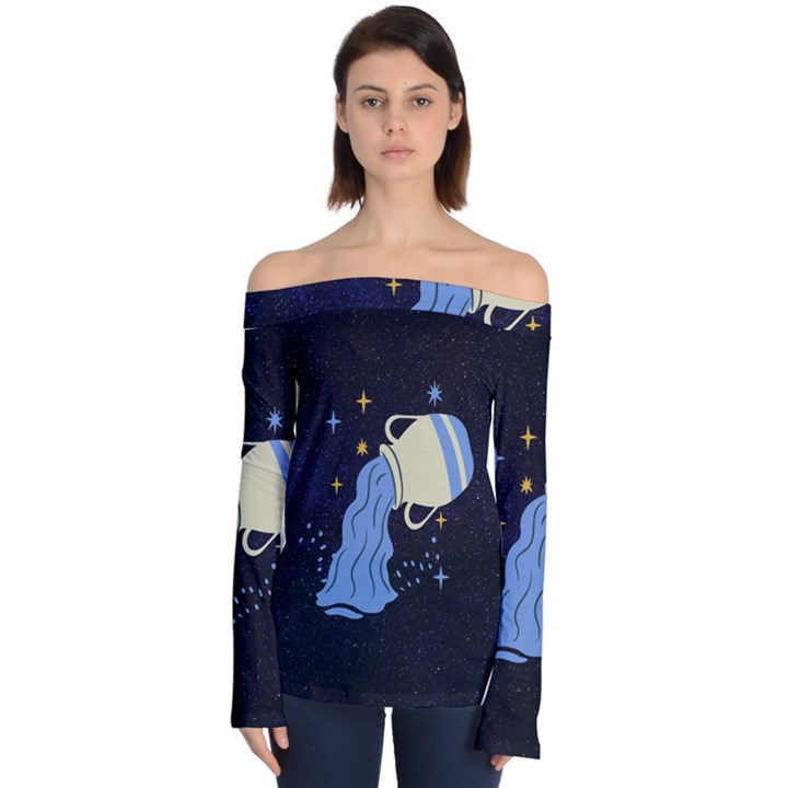 Aquarius Horoscope Astrology Zodiac Off Shoulder Long Sleeve Top