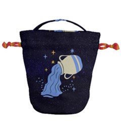 Aquarius Horoscope Astrology Zodiac Drawstring Bucket Bag by Mariart