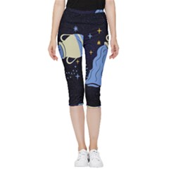 Aquarius Horoscope Astrology Zodiac Inside Out Lightweight Velour Capri Leggings  by Mariart