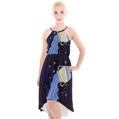 Aquarius Horoscope Astrology Zodiac High-low Halter Chiffon Dress 