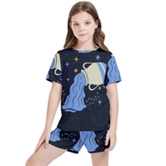 Aquarius Horoscope Astrology Zodiac Kids  Tee And Sports Shorts Set by Mariart