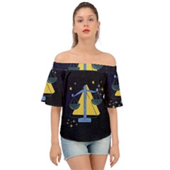 Horoscope Libra Astrology Zodiac Off Shoulder Short Sleeve Top by Mariart