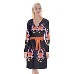 Zodiac Cancer Horoscope Astrology Symbol Long Sleeve Velvet Front Wrap Dress