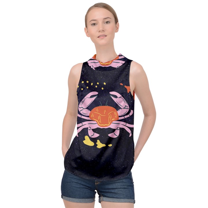 Zodiac Cancer Horoscope Astrology Symbol High Neck Satin Top