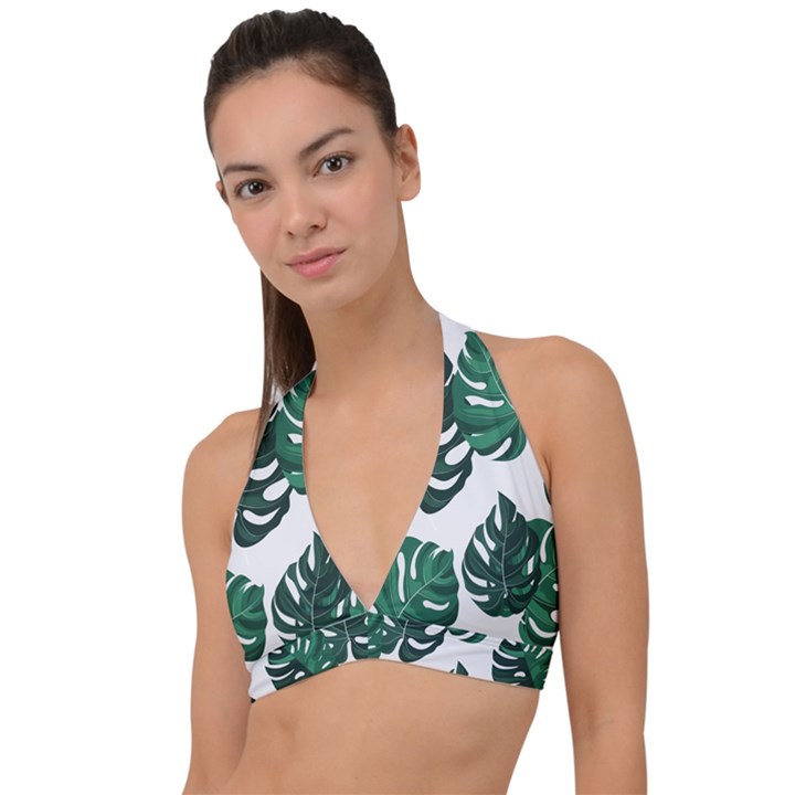 Illustrations Monstera Leafes Halter Plunge Bikini Top