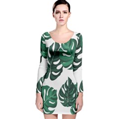 Illustrations Monstera Leafes Long Sleeve Velvet Bodycon Dress