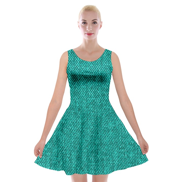 Green Denim Velvet Skater Dress