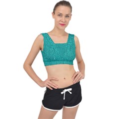 Green Denim V-back Sports Bra by ArtsyWishy