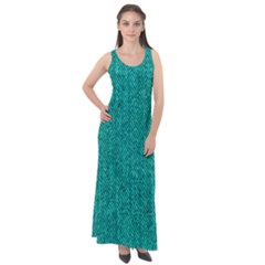 Green Denim Sleeveless Velour Maxi Dress