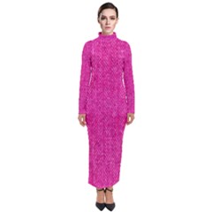 Pink Denim Design  Turtleneck Maxi Dress