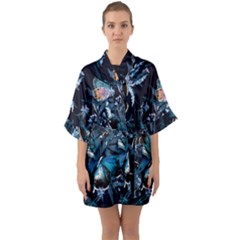 Beautiful Blue Butterflies  Half Sleeve Satin Kimono  by ArtsyWishy