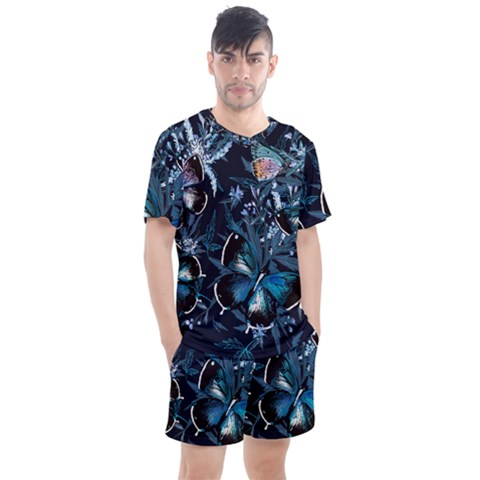 Beautiful Blue Butterflies  Men s Mesh Tee And Shorts Set by ArtsyWishy