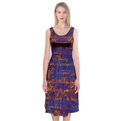 Majestic Purple And Gold Design Midi Sleeveless Dress by ArtsyWishy