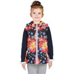 Orange And Blue Chamomiles Design Kids  Hooded Puffer Vest by ArtsyWishy