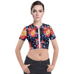 Orange And Blue Chamomiles Design Short Sleeve Cropped Jacket