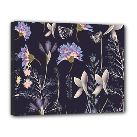 Butterflies and Flowers Painting Canvas 14  x 11  (Stretched)