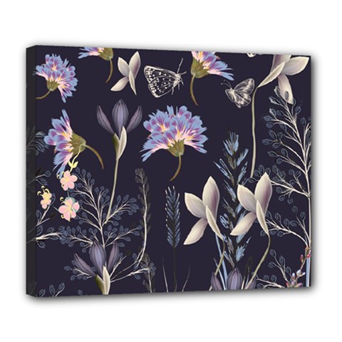 Butterflies and Flowers Painting Deluxe Canvas 24  x 20  (Stretched)