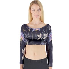 Butterflies and Flowers Painting Long Sleeve Crop Top