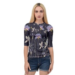 Butterflies and Flowers Painting Quarter Sleeve Raglan Tee