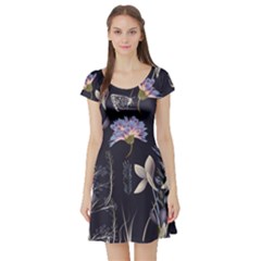 Butterflies and Flowers Painting Short Sleeve Skater Dress