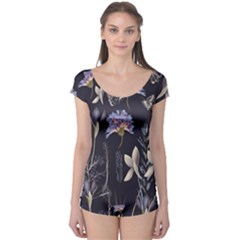 Butterflies and Flowers Painting Boyleg Leotard 