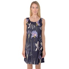 Butterflies and Flowers Painting Sleeveless Satin Nightdress