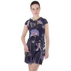 Butterflies and Flowers Painting Drawstring Hooded Dress