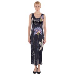 Butterflies and Flowers Painting Fitted Maxi Dress