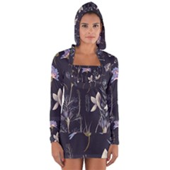 Butterflies and Flowers Painting Long Sleeve Hooded T-shirt