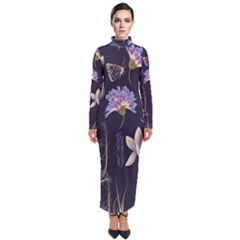Butterflies and Flowers Painting Turtleneck Maxi Dress
