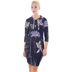 Butterflies and Flowers Painting Quarter Sleeve Hood Bodycon Dress