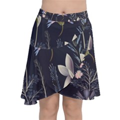 Butterflies and Flowers Painting Chiffon Wrap Front Skirt